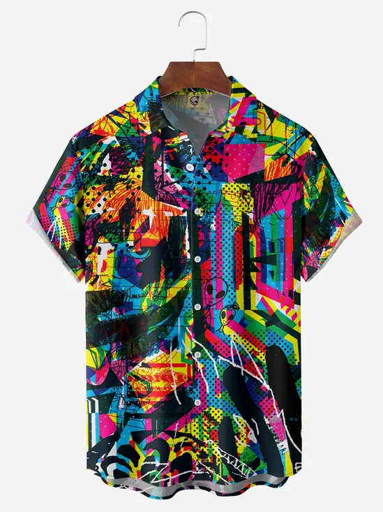 Art Alien Chest Pocket Short Sleeve Casual Shirt