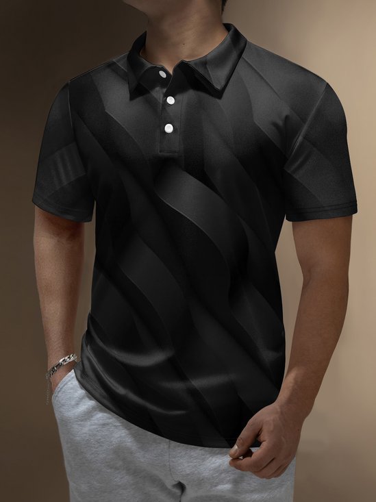 Hardaddy Ombre 3D Geometric Button Short Sleeve Polo Shirt
