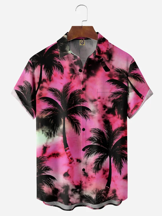 Coconut Tree Chest Pocket Short Sleeve Hawaiian Shirt