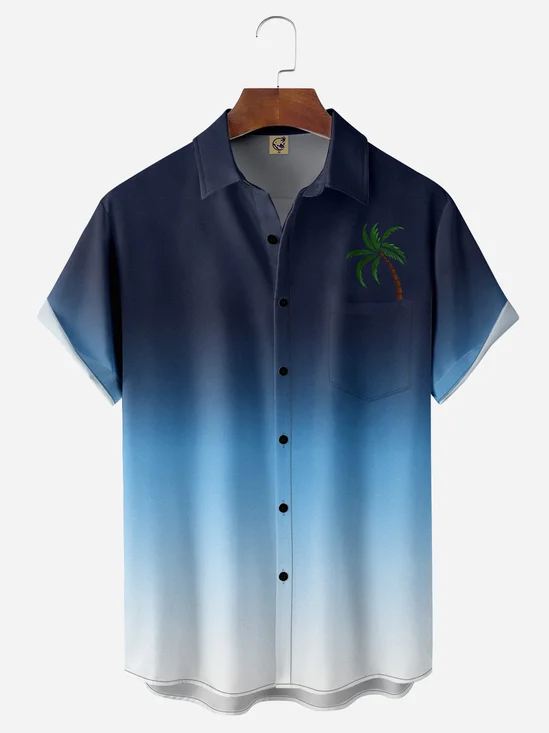 Coconut Tree Chest Pocket Short Sleeve Hawaiian Shirt