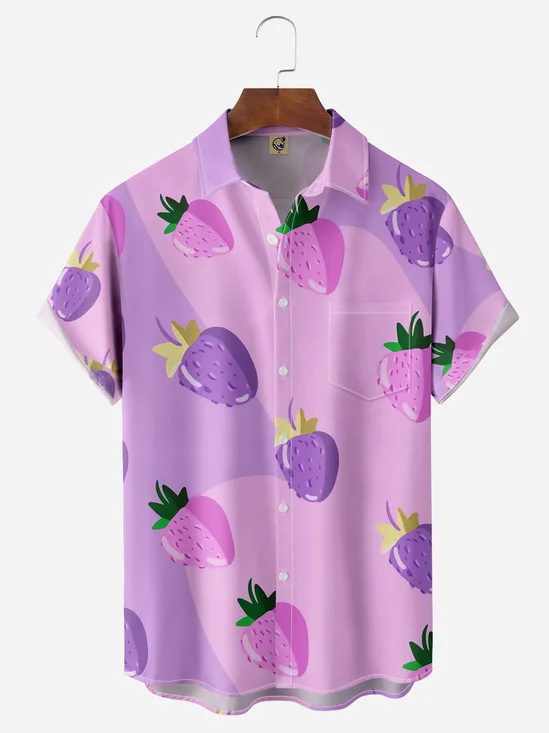Strawberry Chest Pocket Short Sleeve Hawaiian Shirt