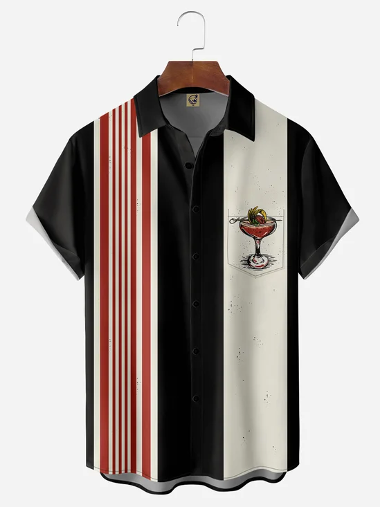 Cocktail Chest Pocket Short Sleeve Bowling Shirt