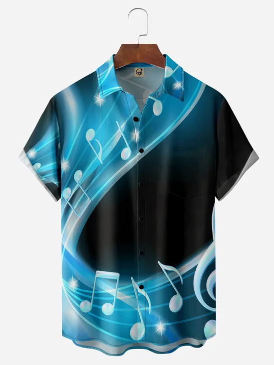 3D Music Chest Pocket Short Sleeve Casual Shirt