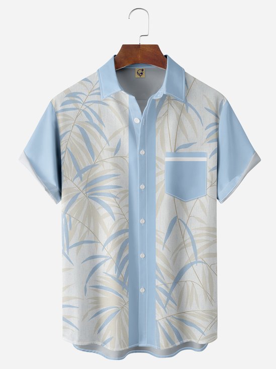 Botanical Leaves Chest Pocket Short Sleeve Bowling Shirt