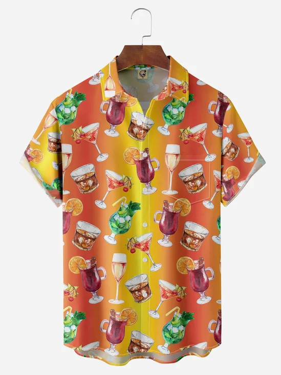 Cocktail Chest Pocket Short Sleeve Hawaiian Shirt