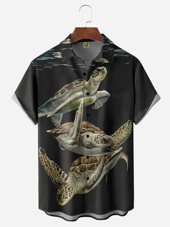 Sea Turtle Chest Pocket Short Sleeve Hawaiian Shirt