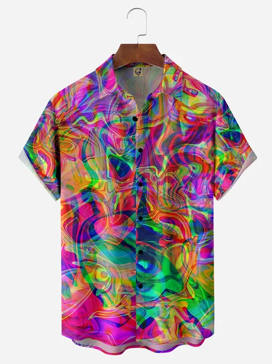 Geometric Chest Pocket Short Sleeve Casual Shirt