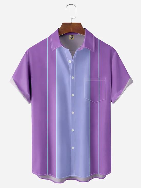 Color Contrast Chest Pocket Short Sleeve Bowling Shirt