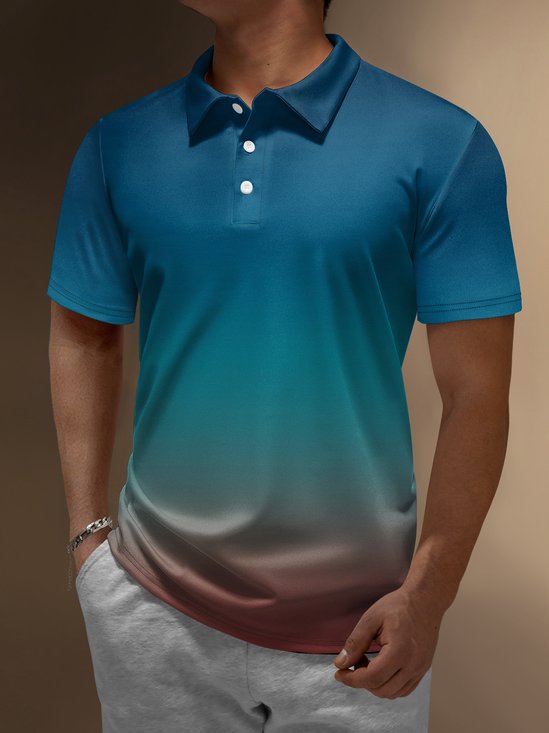 Hardaddy Ombre Button Short Sleeve Polo Shirt