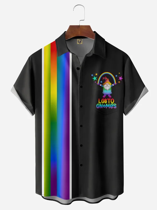 LGBT Gnomes Chest Pocket Short Sleeve Bowling Shirt