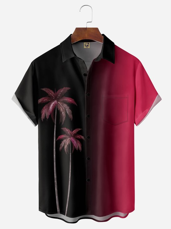 Gradient Coconut Tree Chest Pocket Short Sleeve Hawaiian Shirt