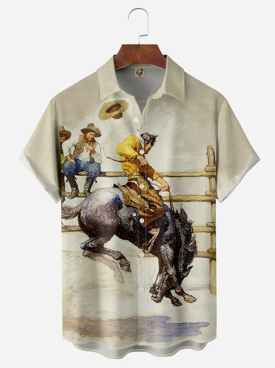 Western Cowboy Chest Pocket Short Sleeve Casual Shirt