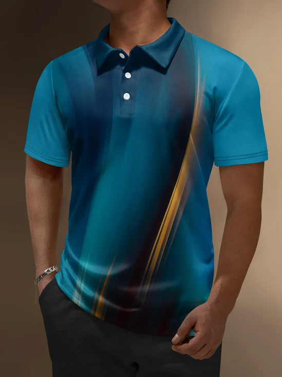 Hardaddy 3D Gradient Abstract Stripe Button Short Sleeve Polo Shirt