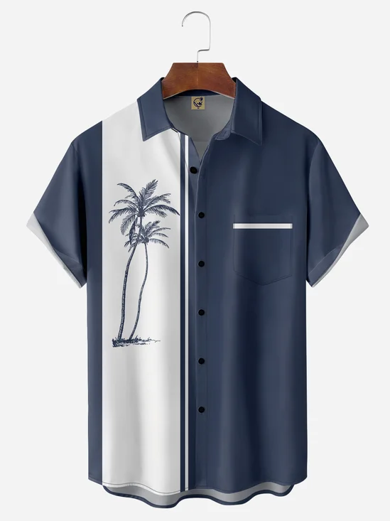 Coconut Tree Chest Pocket Short Sleeve Bowling Shirt