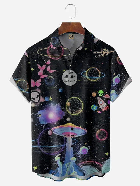 Universe Alien Chest Pocket Short Sleeve Casual Shirt