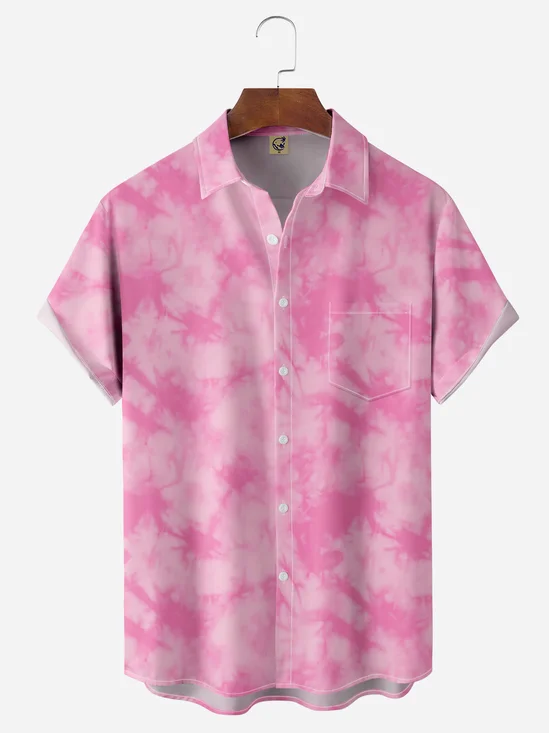 Tie Dye Chest Pocket Short Sleeve Hawaiian Shirt