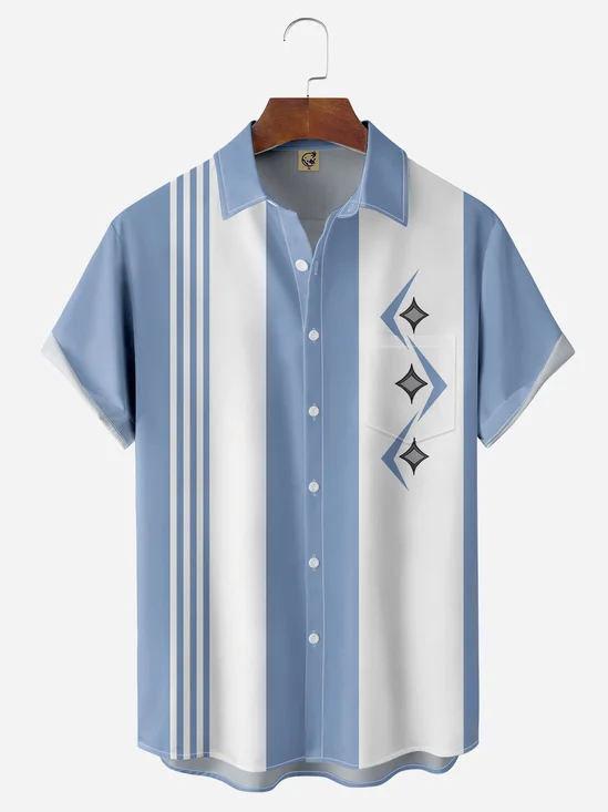 Geometric Pattern Chest Pocket Short Sleeve Bowling Shirts