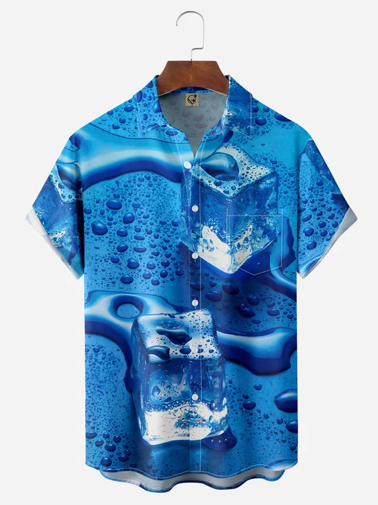 Cool Cube Chest Pocket Ice Pattern Short Sleeve Hawaiian Shirt