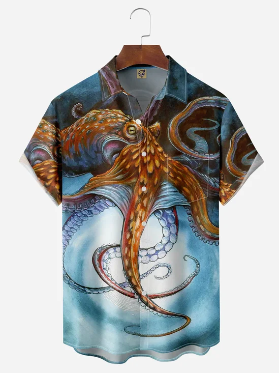 Octopus Chest Pocket Short Sleeve Hawaiian Shirt