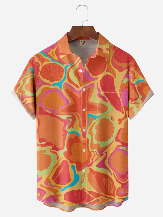 Shells Chest Pocket Short Sleeve Hawaiian Shirt