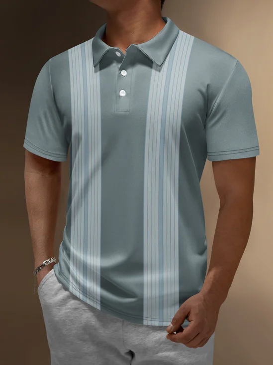 Hardaddy Contrast Striped Button Short Sleeve Bowling Polo Shirt