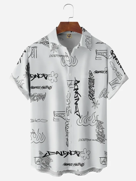 Graffiti Chest Pocket Short Sleeve Casual Shirt