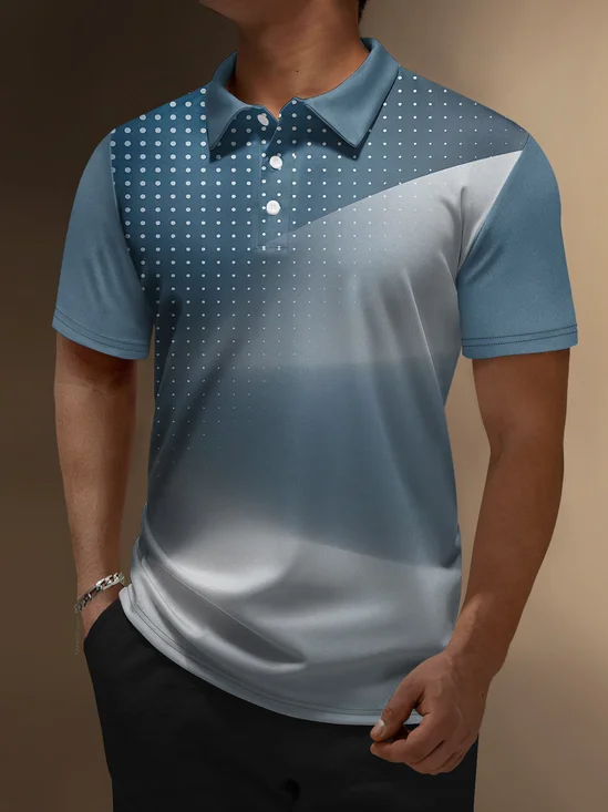 Hardaddy Ombre Polka Dot Button Short Sleeve Polo Shirt