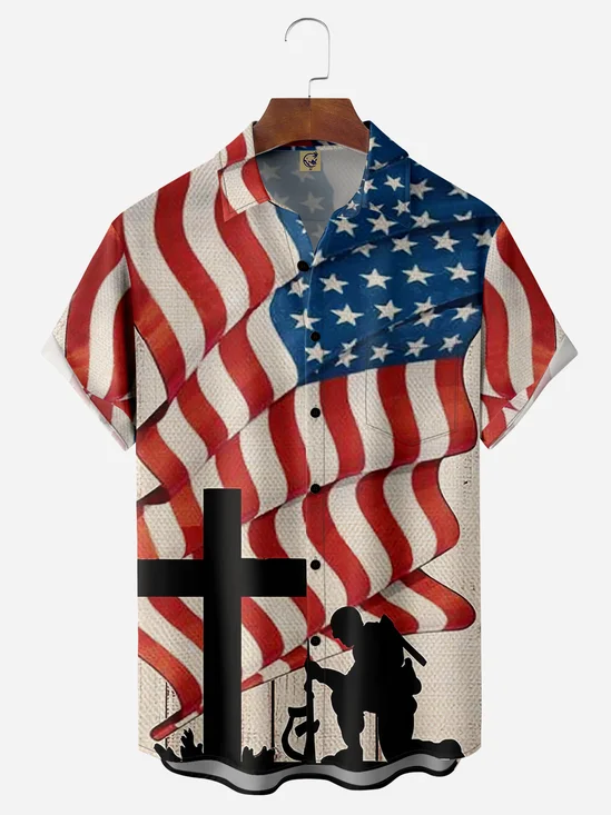 Veterans American Flag Chest Pocket Short Sleeve Shirt