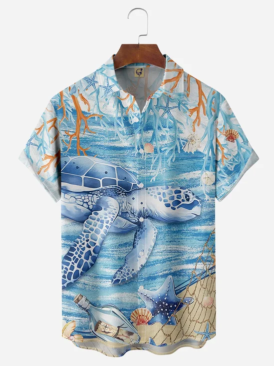 Sea ​​Turtle Chest Pocket Short Sleeve Hawaiian Shirt