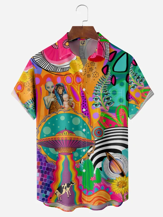 Alien Chest Pocket Short Sleeve Casual Shirt