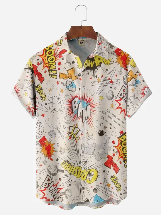 Comic Graffiti Chest Pocket Short Sleeve Casual Shirt