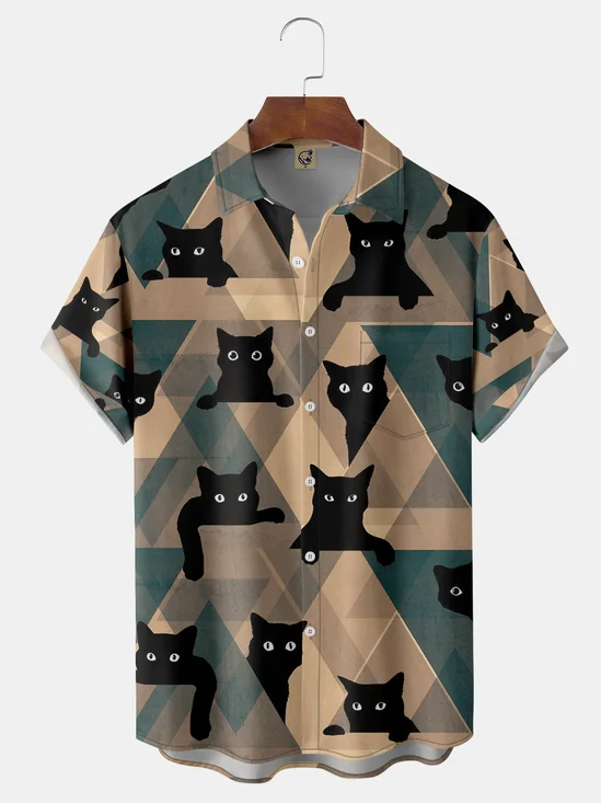 Cat Chest Pocket Short Sleeve Casual Shirt