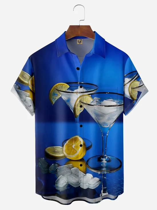 Cocktail Chest Pocket Short Sleeve Casual Shirt
