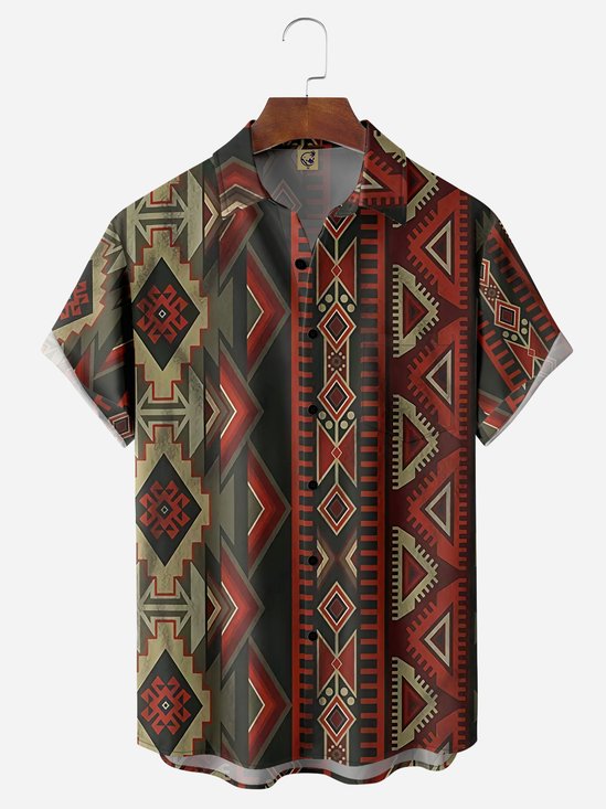 Western Pattern Chest Pocket Short Sleeve Casual Shirt