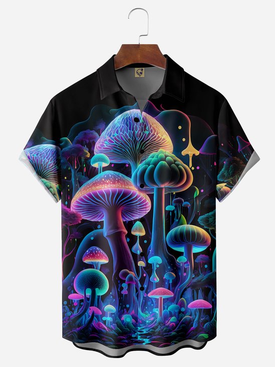 Hippies Mushrooms Chest Pocket Short Sleeve Shirt