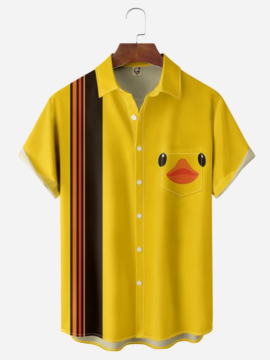Hardaddy Little Yellow Duck Chest Pocket Short Sleeve Bowling Shirt