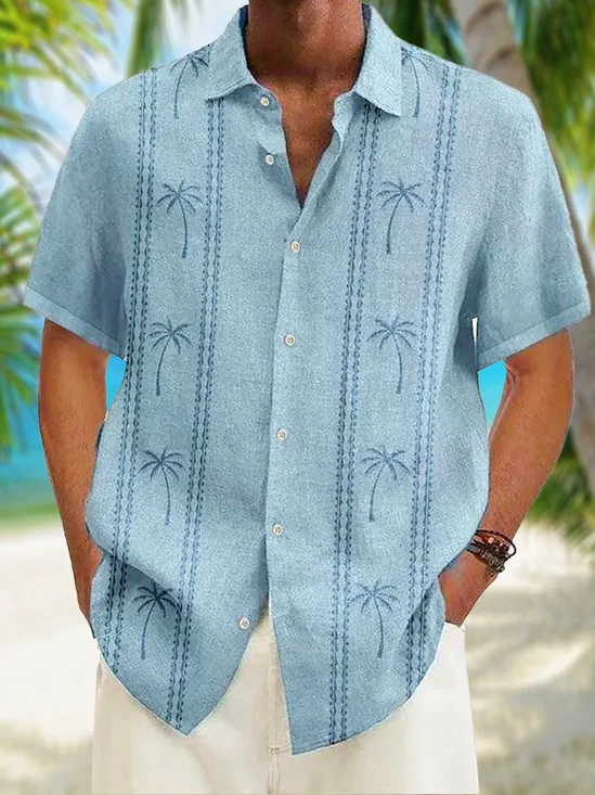 Hardaddy Coconut Tree Print Short Sleeve Bowling Shirt
