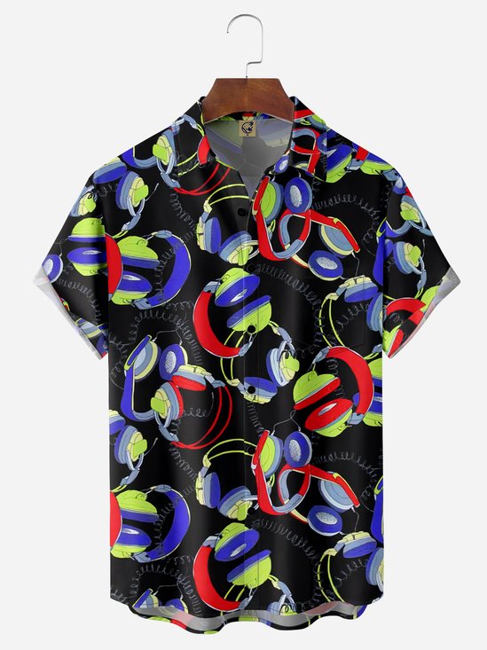 Headset Chest Pocket Short Sleeve Casual Shirt