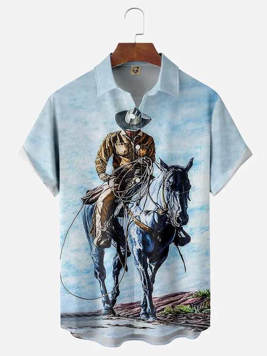 Cowboy Chest Pocket Short Sleeve Casual Shirt