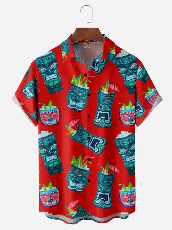Tiki Chest Pocket Short Sleeve Hawaiian Shirt