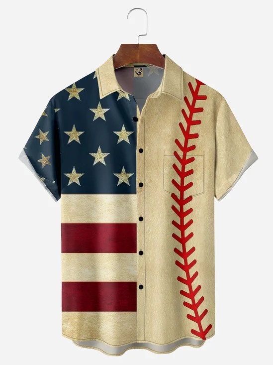 Hardaddy Flag Tennis Chest Pocket Short Sleeves Casual Shirts