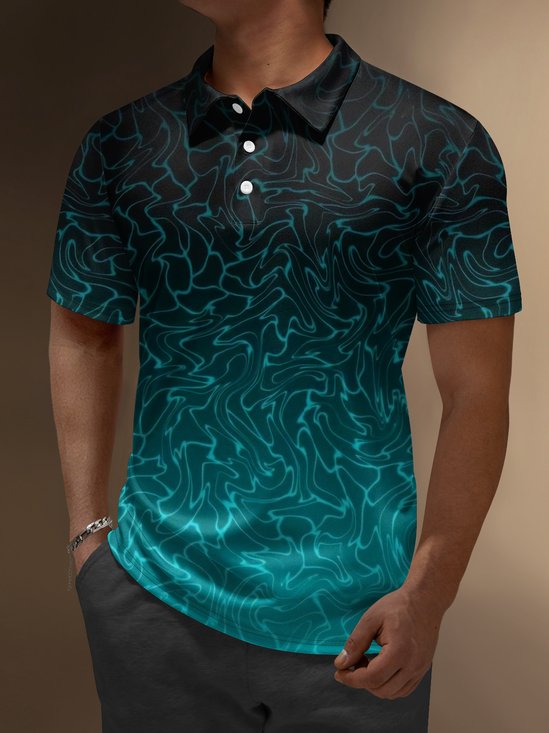 Hardaddy Ombre Abstract Geometric Button Short Sleeve Polo Shirt