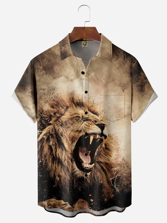 Lion Chest Pocket Short Sleeve Casual Shirt