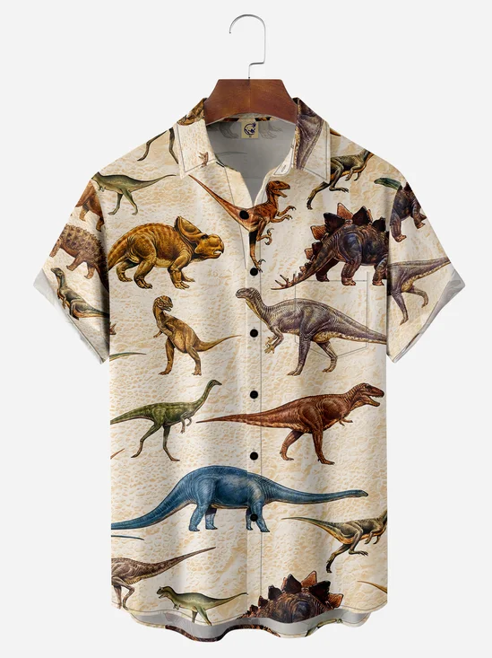 Dinosaurs Chest Pocket Short Sleeve Casual Shirt