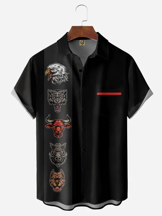Animals Chest Pocket Short Sleeve Bowling Shirt