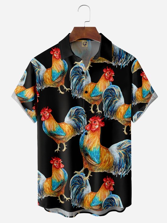 Rooster Chest Pocket Short Sleeve Casual Shirt