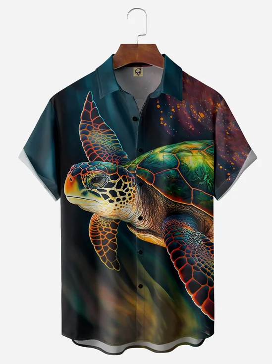 Sea Turtle Chest Pocket Short Sleeve Hawaiian Shirt
