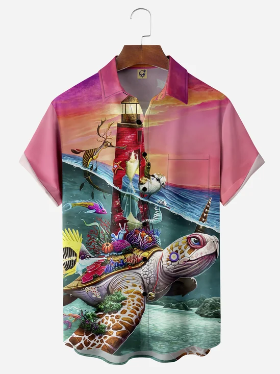 Sea Turtle Chest Pocket Short Sleeve Hawaiian Shirt