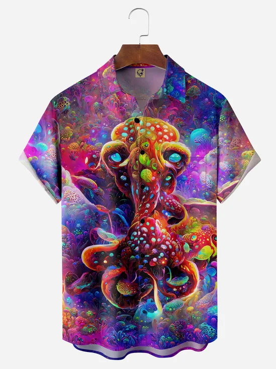 Octopus Chest Pocket Short Sleeve Hawaiian Shirt