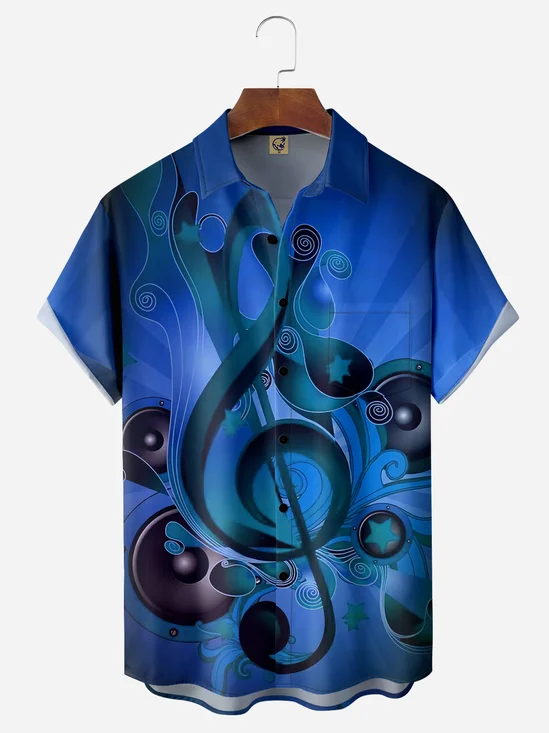 Music Note Chest Pocket Short Sleeve Casual Shirt